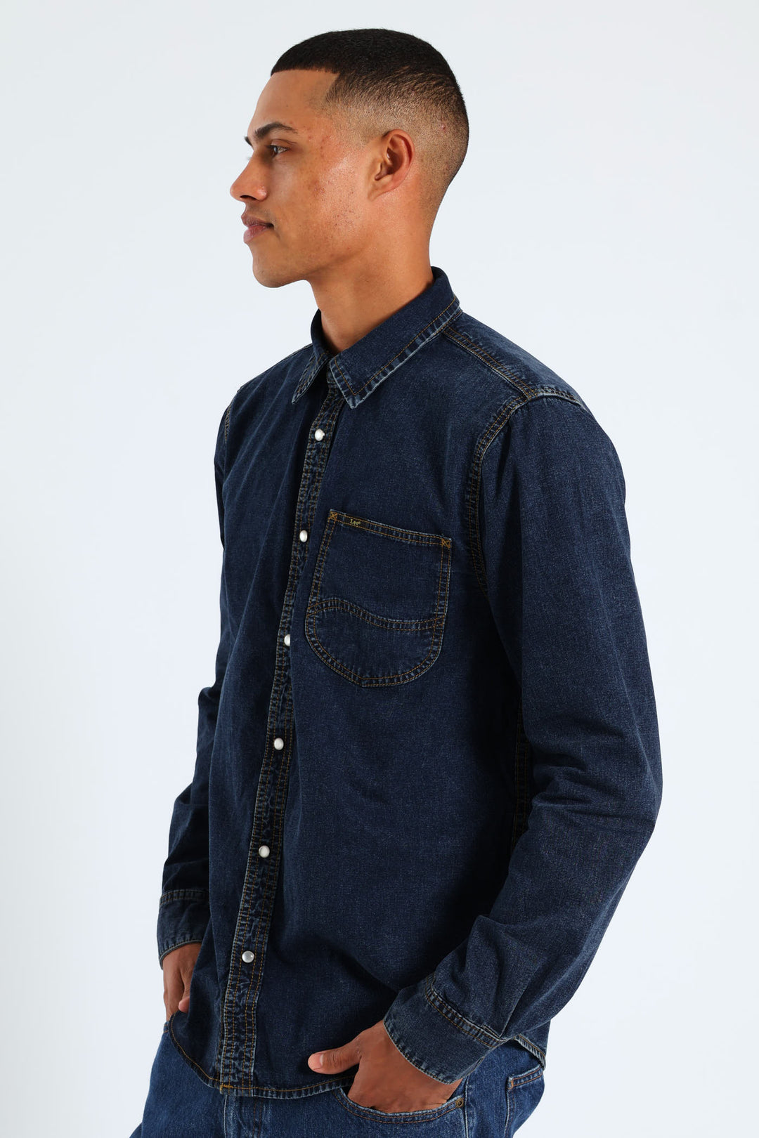 Long Sleeve Lazy Denim Shirt - Stonewash