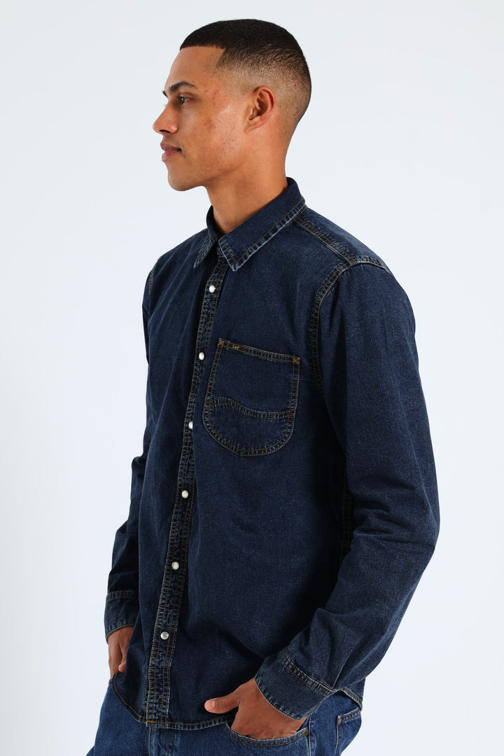 Long Sleeve Lazy Denim Shirt - Stonewash