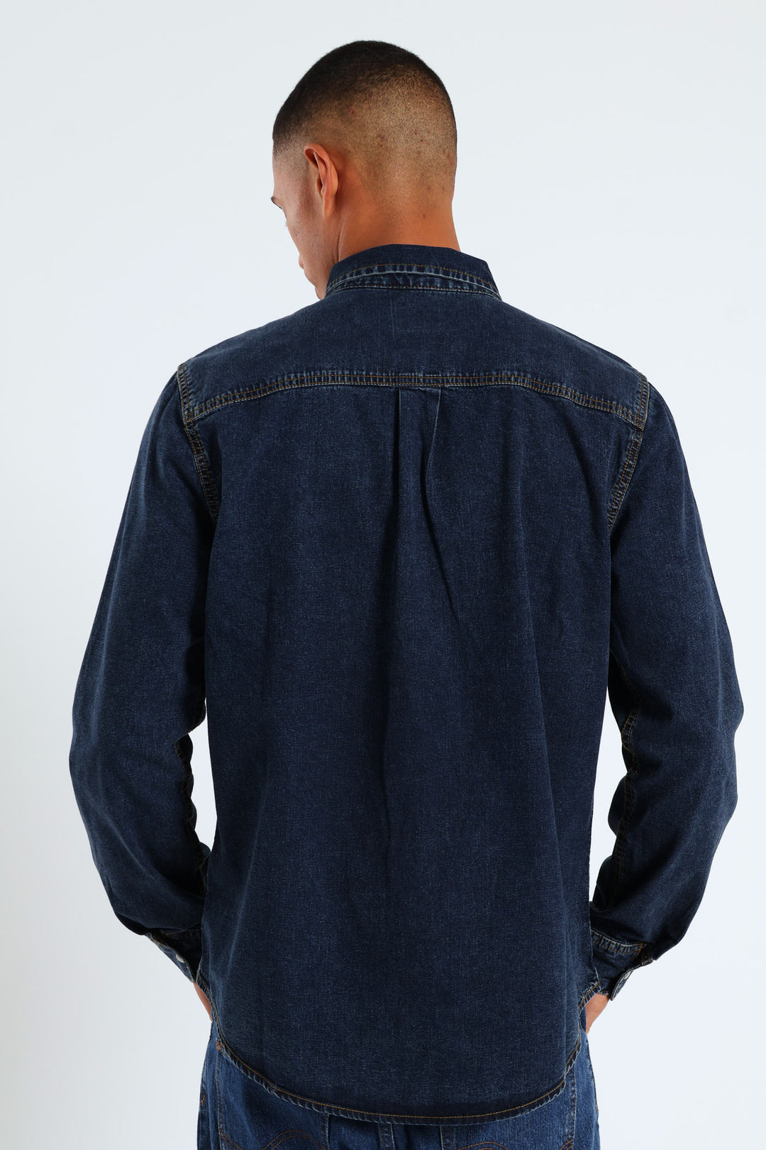 Long Sleeve Lazy Denim Shirt - Stonewash