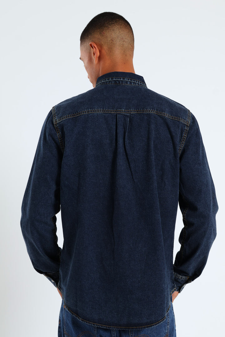 Long Sleeve Lazy Denim Shirt - Stonewash