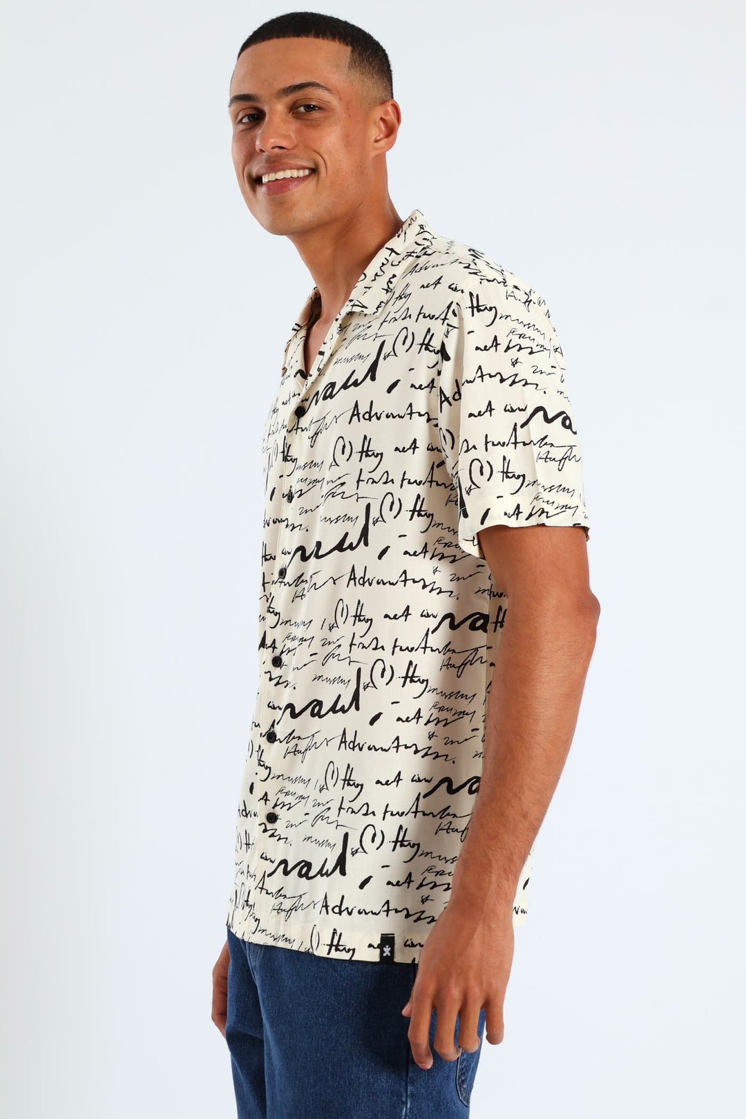 Word Print Viscose Shirt - Stone