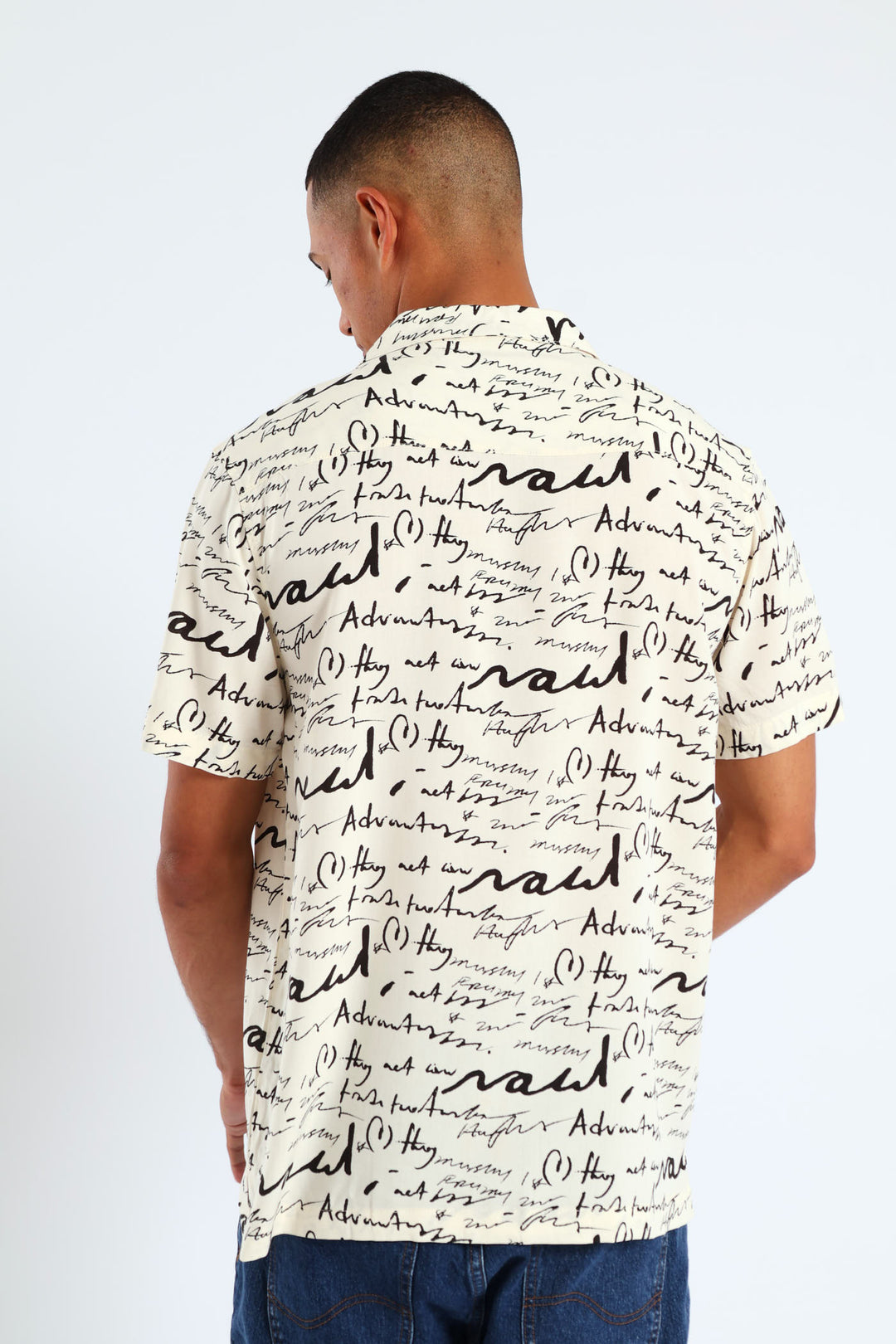 Word Print Viscose Shirt - Stone