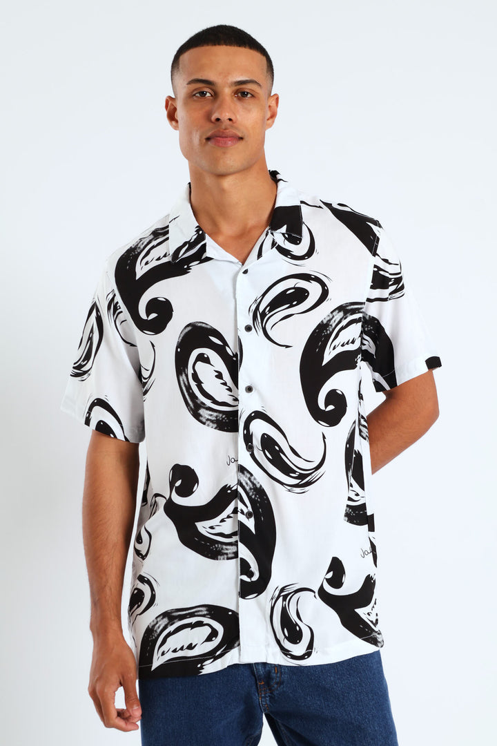 Circual Print Viscose Shirt - Ecru