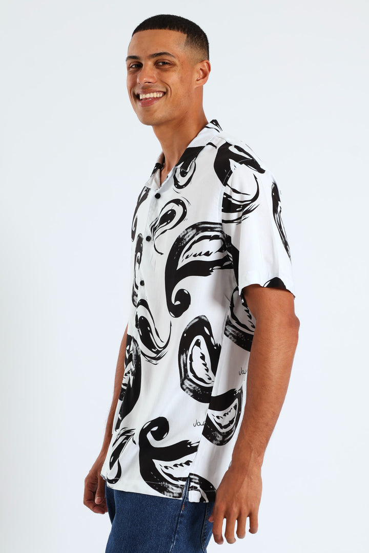 Circual Print Viscose Shirt - Ecru