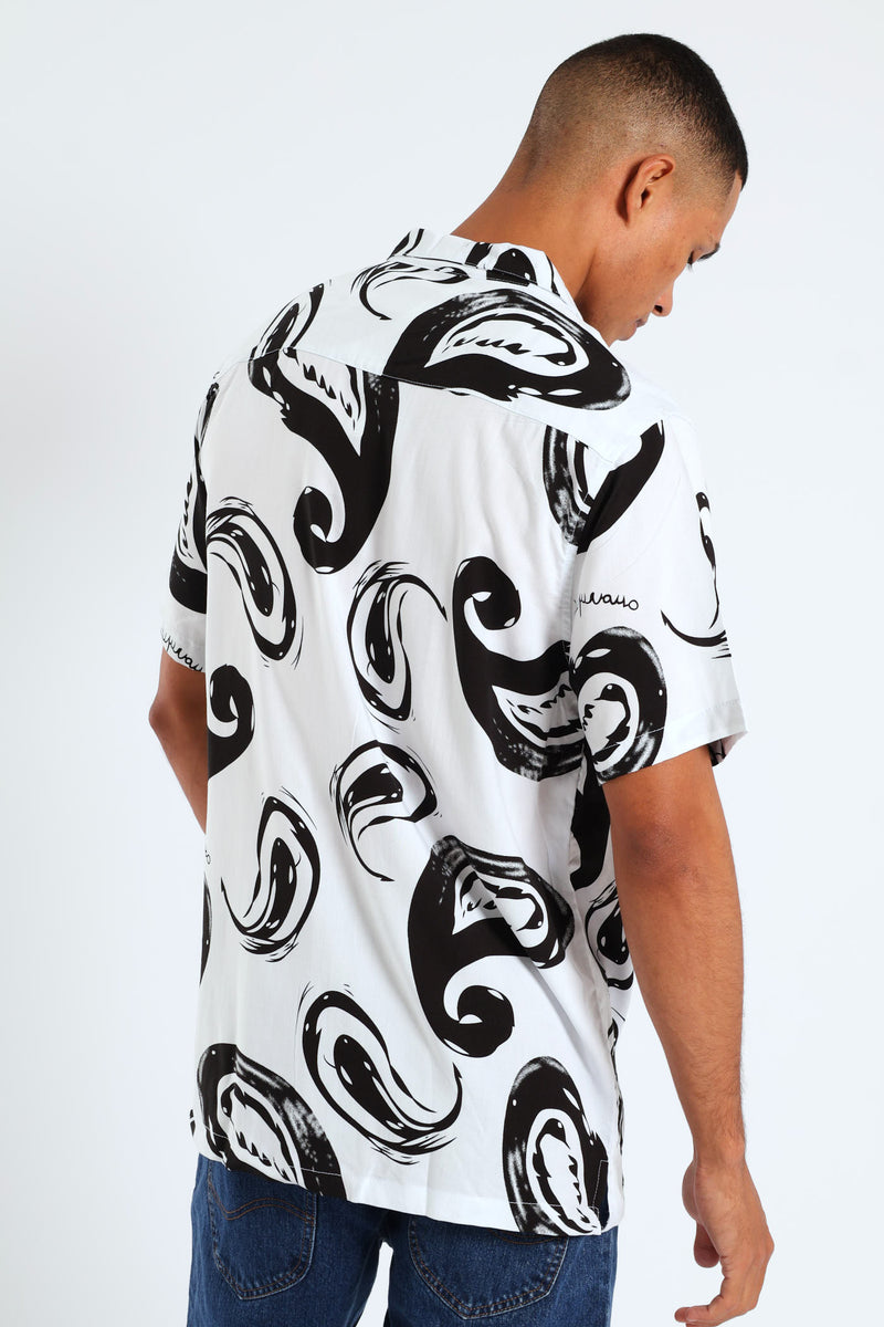 Circual Print Viscose Shirt - Ecru
