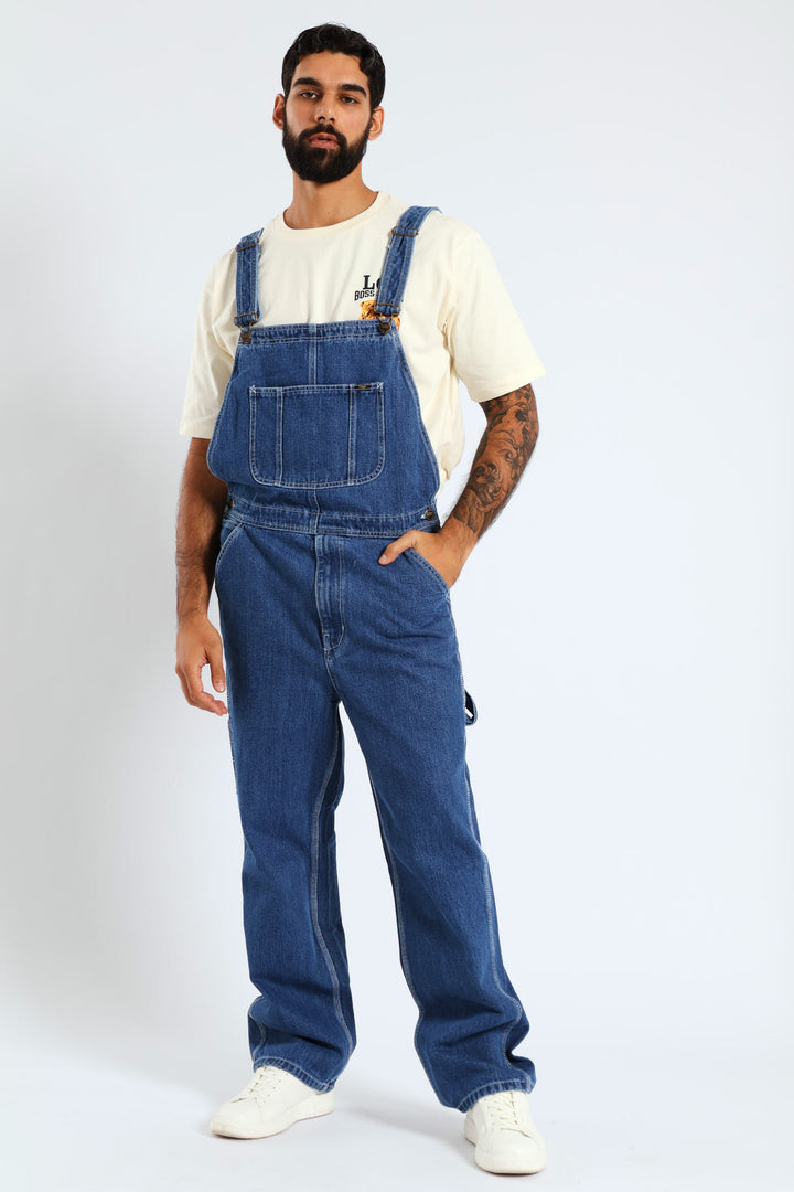 Regular Relaxed Straight Leg Denim  Dungaree - Med Wash
