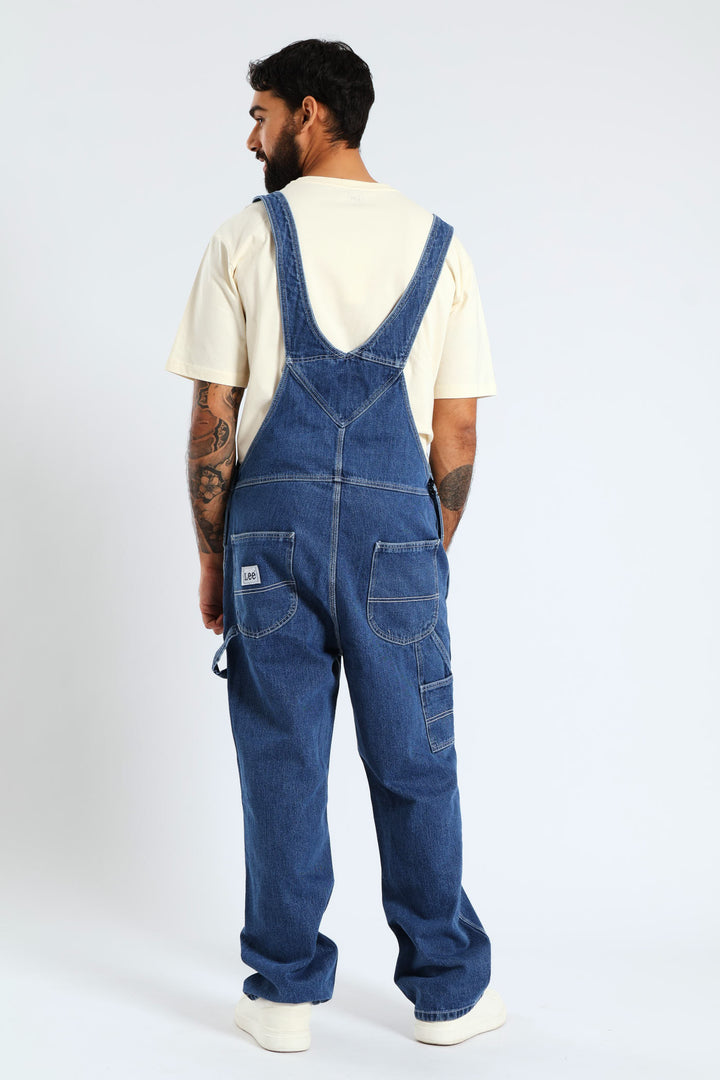 Regular Relaxed Straight Leg Denim  Dungaree - Med Wash