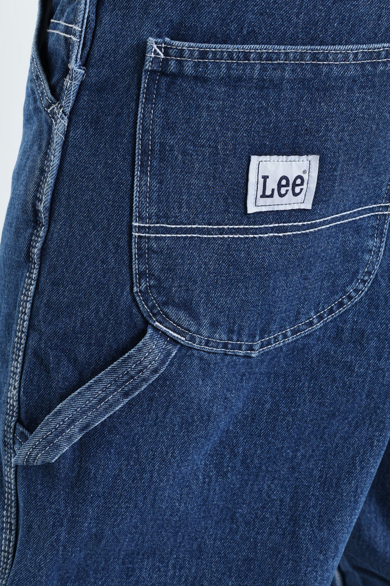 Regular Relaxed Straight Leg Denim  Dungaree - Med Wash