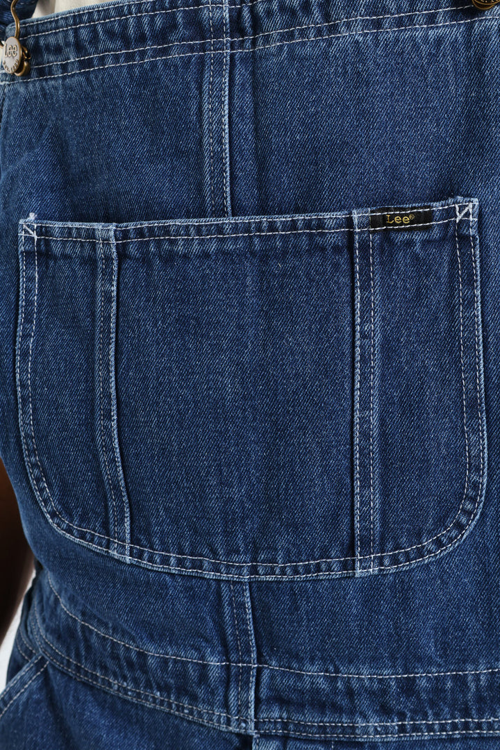 Regular Relaxed Straight Leg Denim  Dungaree - Med Wash