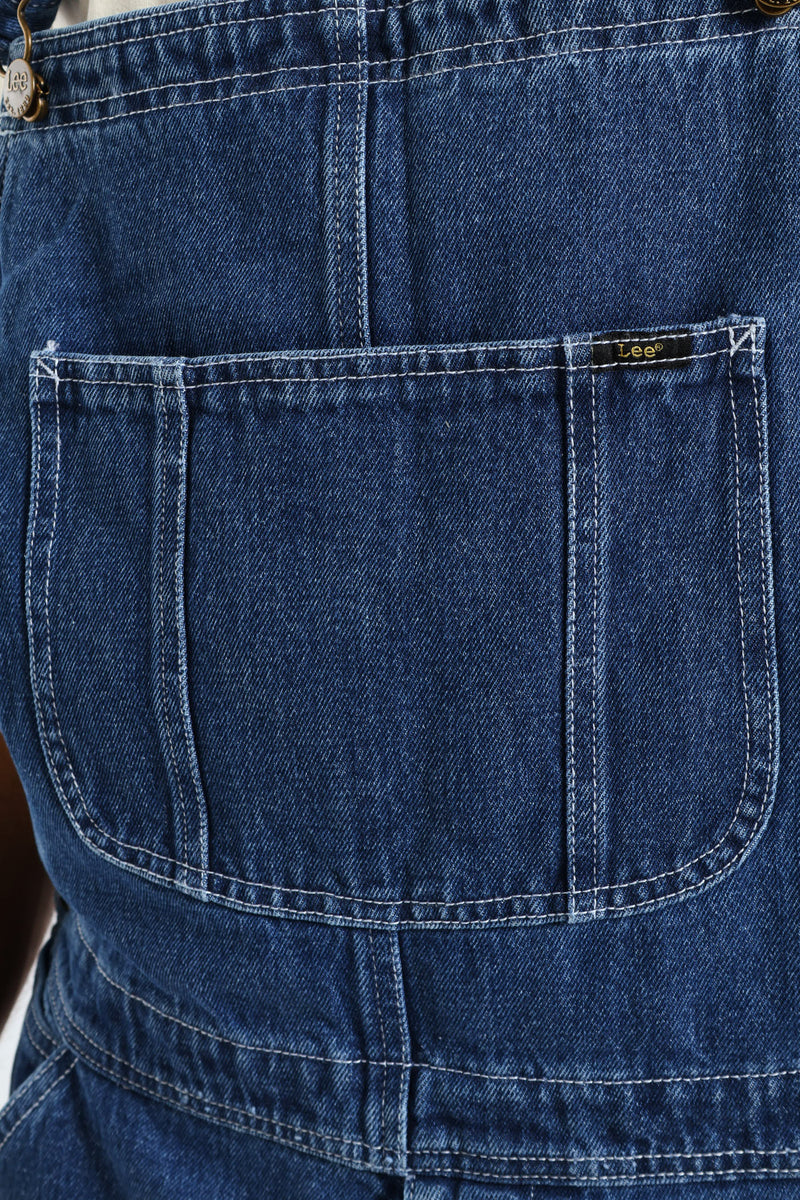 Regular Relaxed Straight Leg Denim  Dungaree - Med Wash