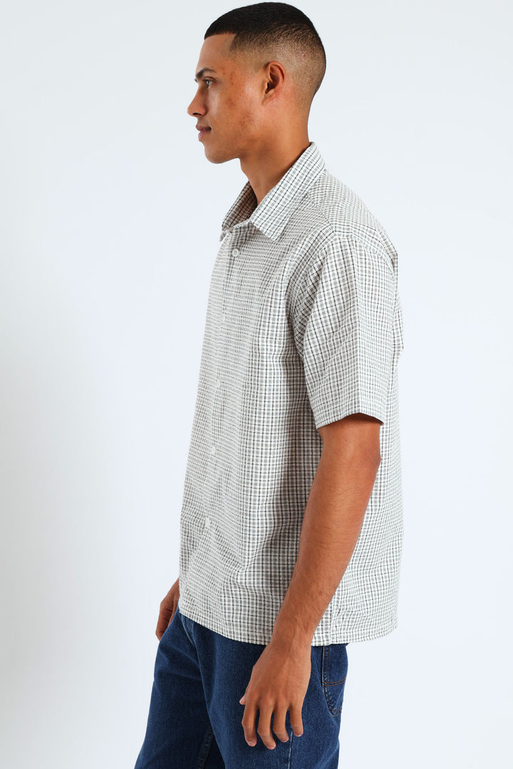 Short Sleeve Mini Check Shirt - Stone