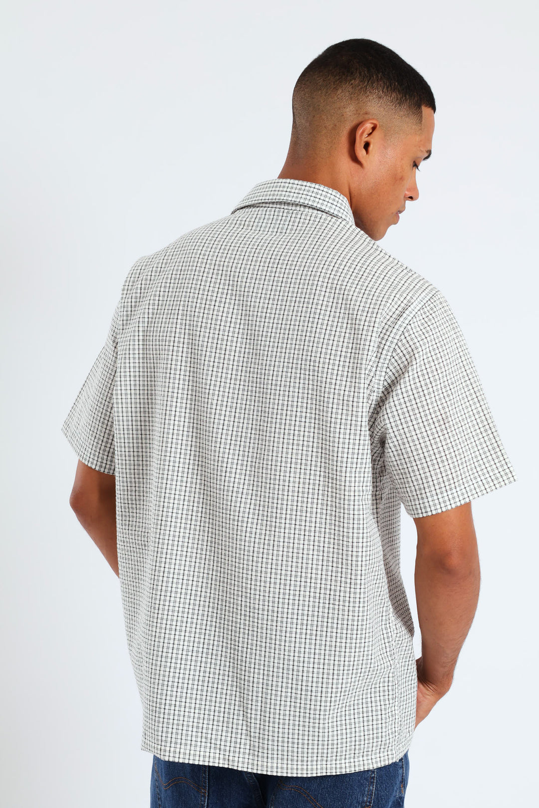 Short Sleeve Mini Check Shirt - Stone