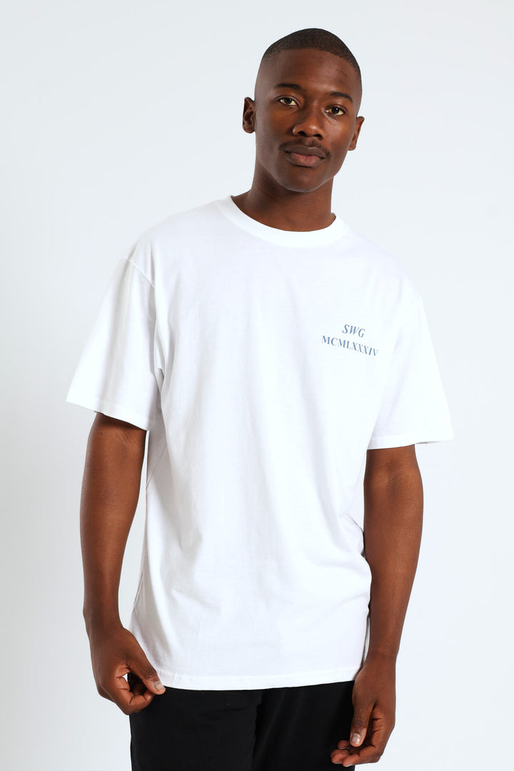 Back Print Homme Denim Tee - White
