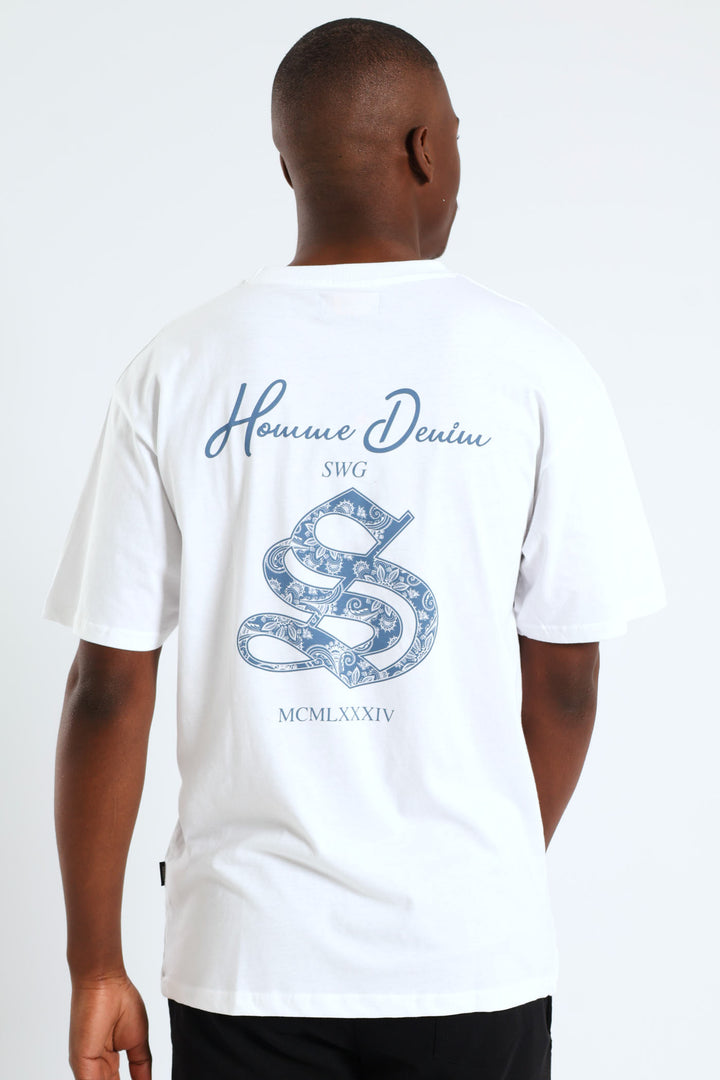 Back Print Homme Denim Tee - White