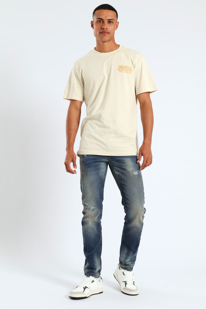 Front & Back Print Studio Tee - Light Stone