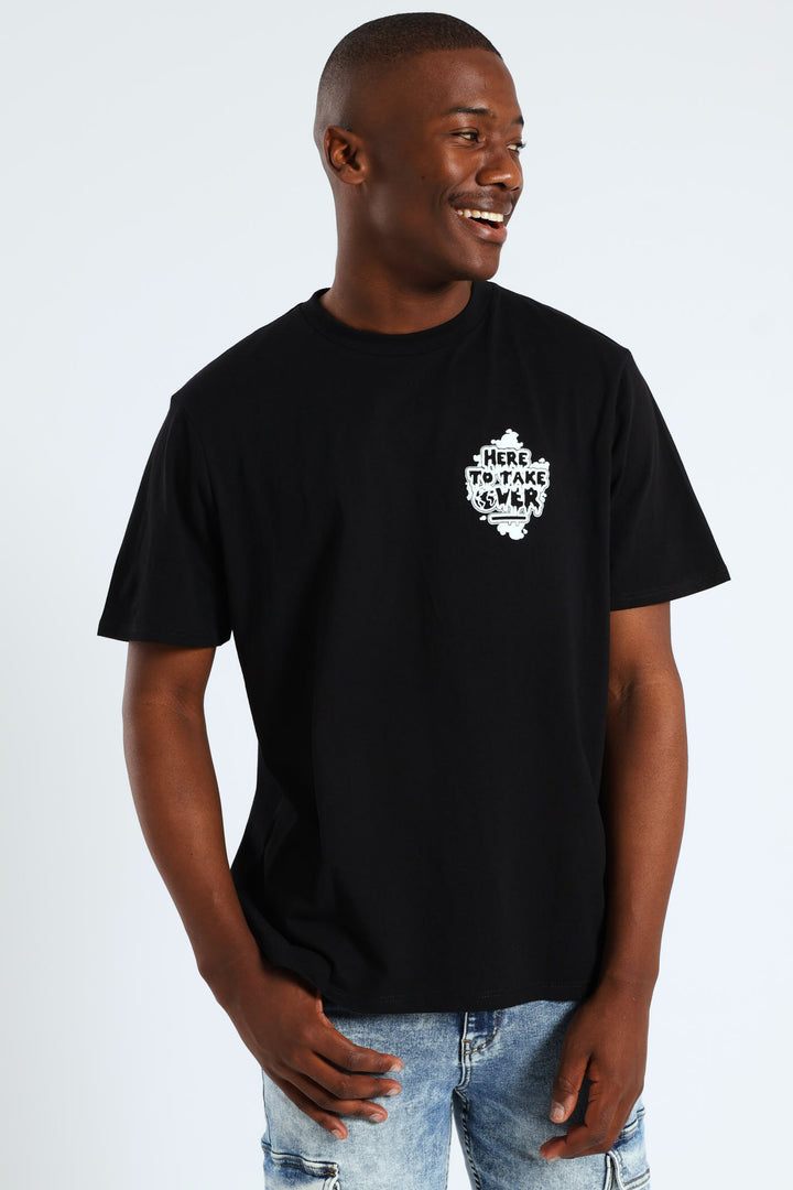 Graphic Front & Back Print Tee - Black