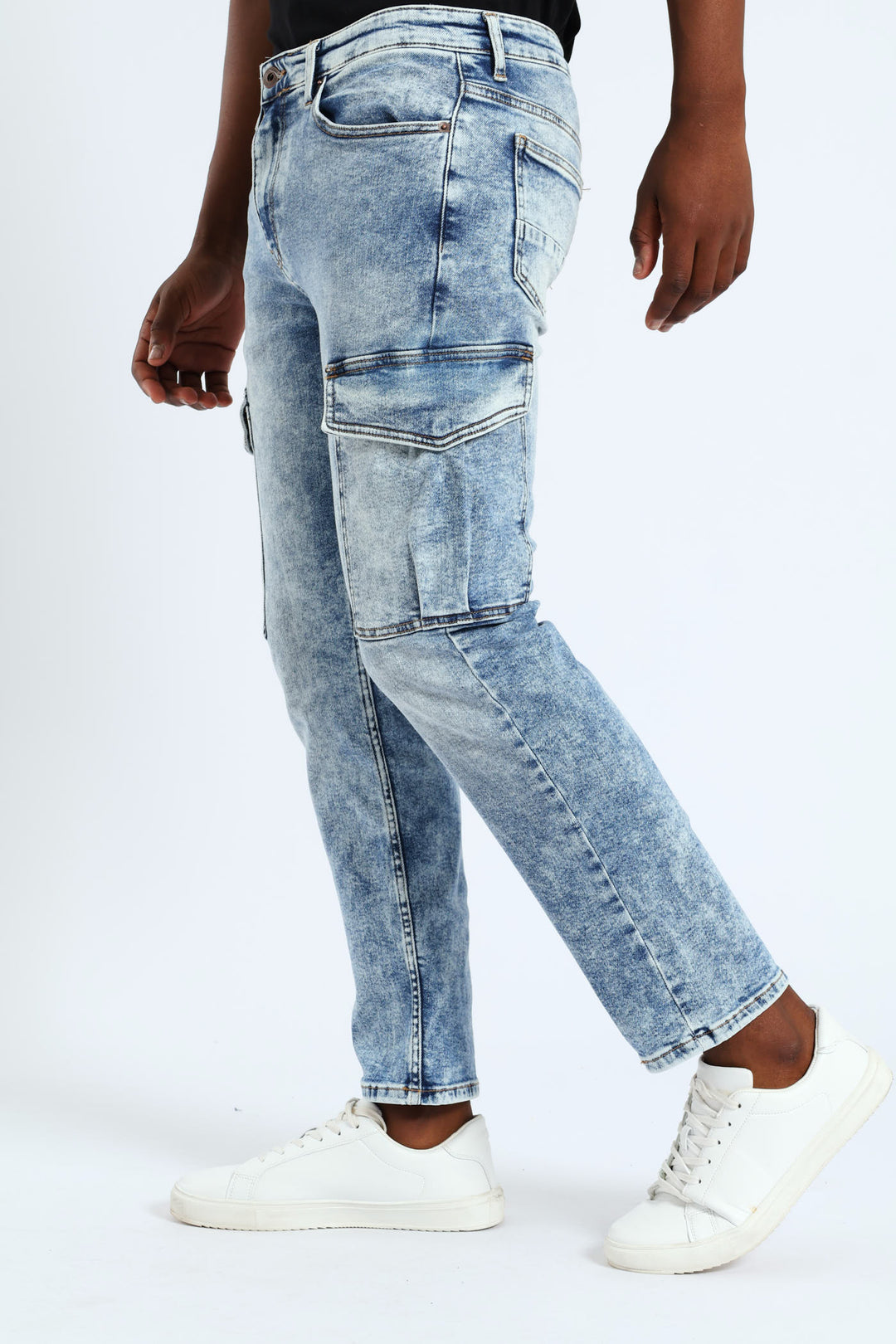 Slim Fit Cargo Stretch Denim - Mid Blue