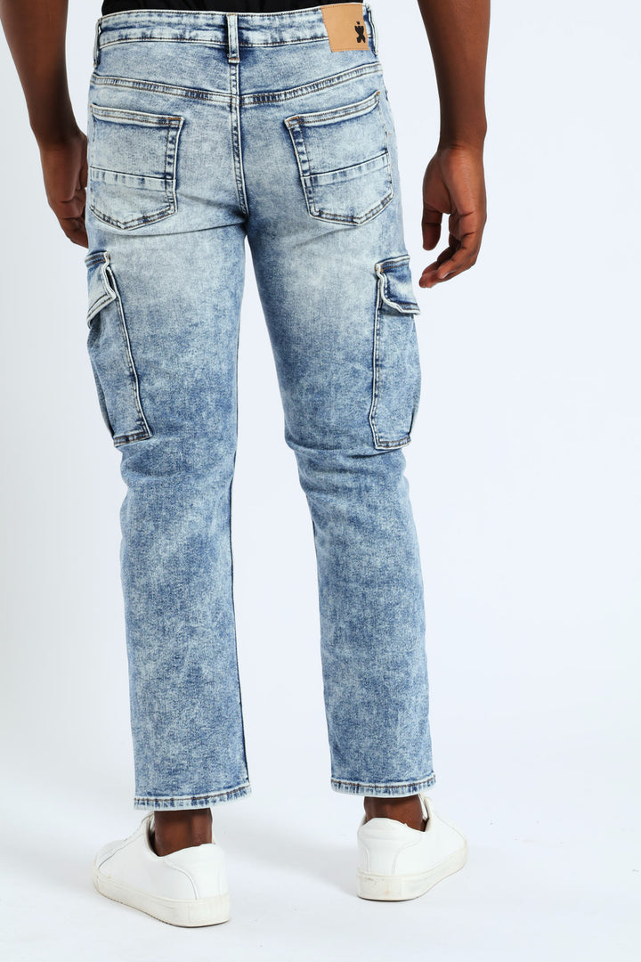 Slim Fit Cargo Stretch Denim - Mid Blue