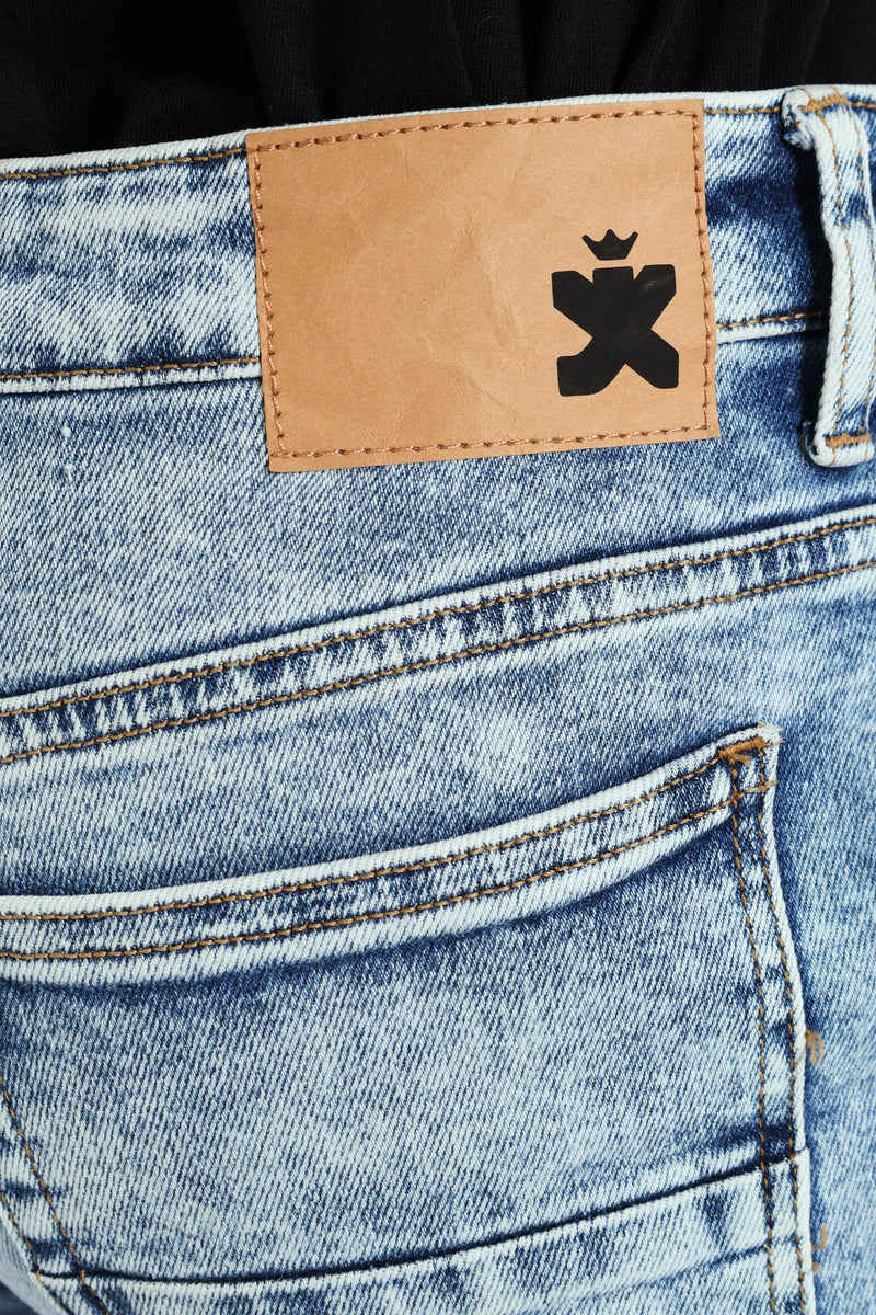 Slim Fit Cargo Stretch Denim - Mid Blue