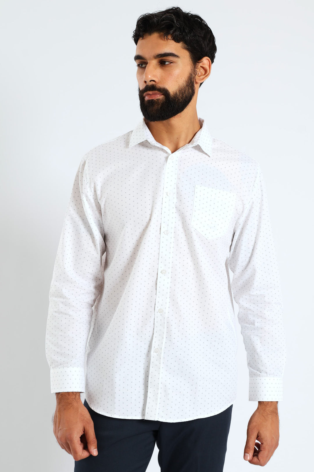 Textured Ditsy Two-Tone  Shirt - Navy/White