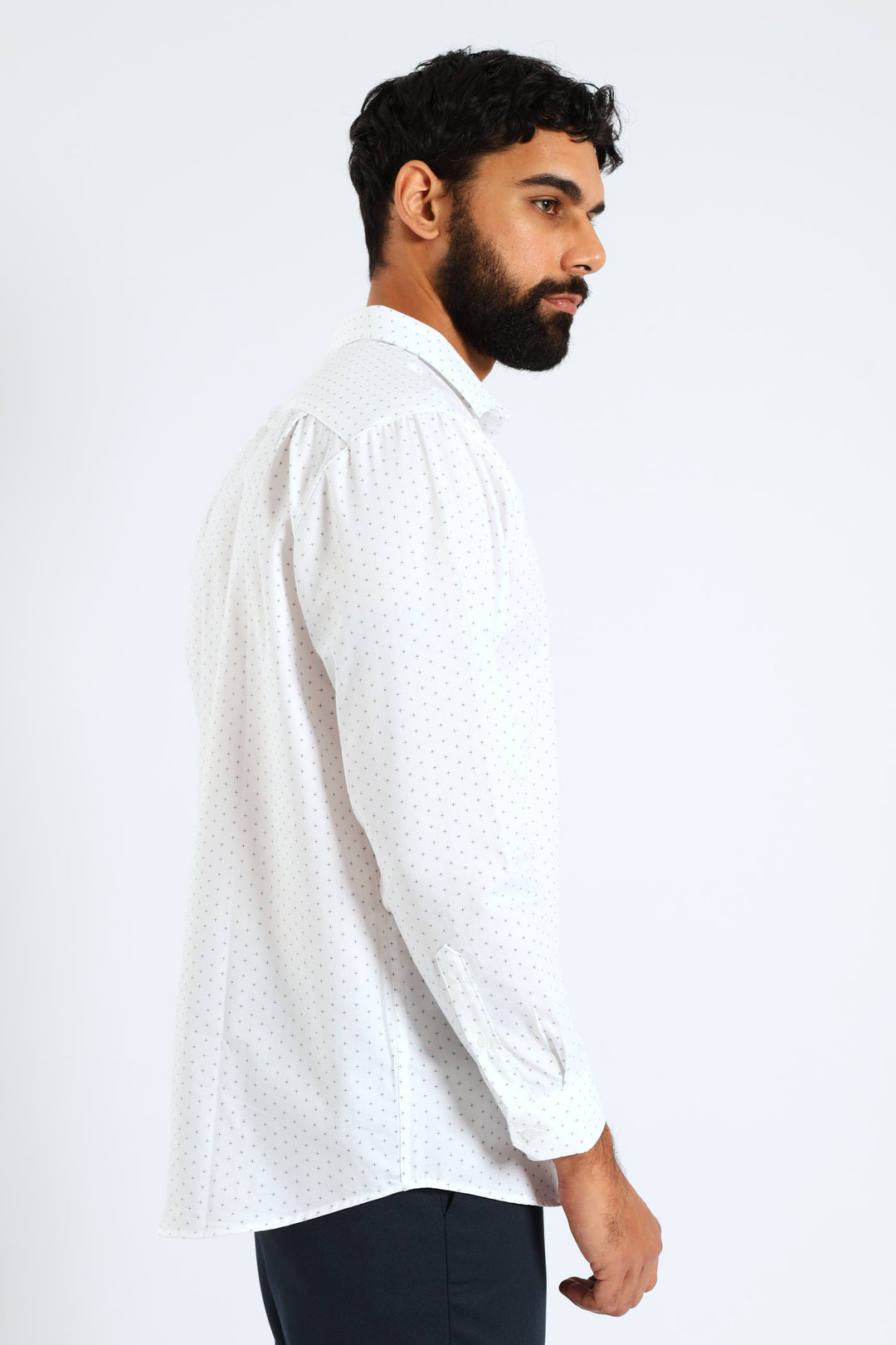 Textured Ditsy Two-Tone  Shirt - Navy/White