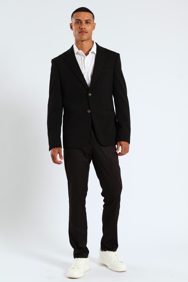 Textured Stretch Suit Jacket - Black