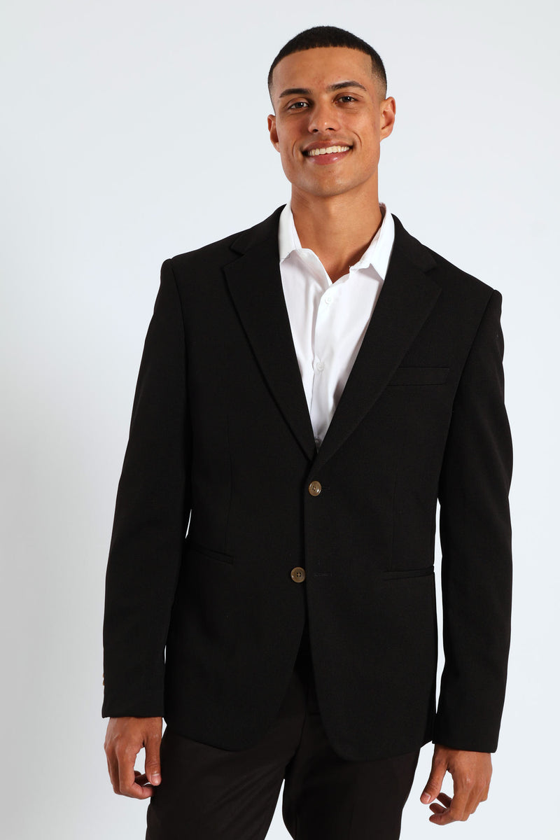 Textured Stretch Suit Jacket - Black