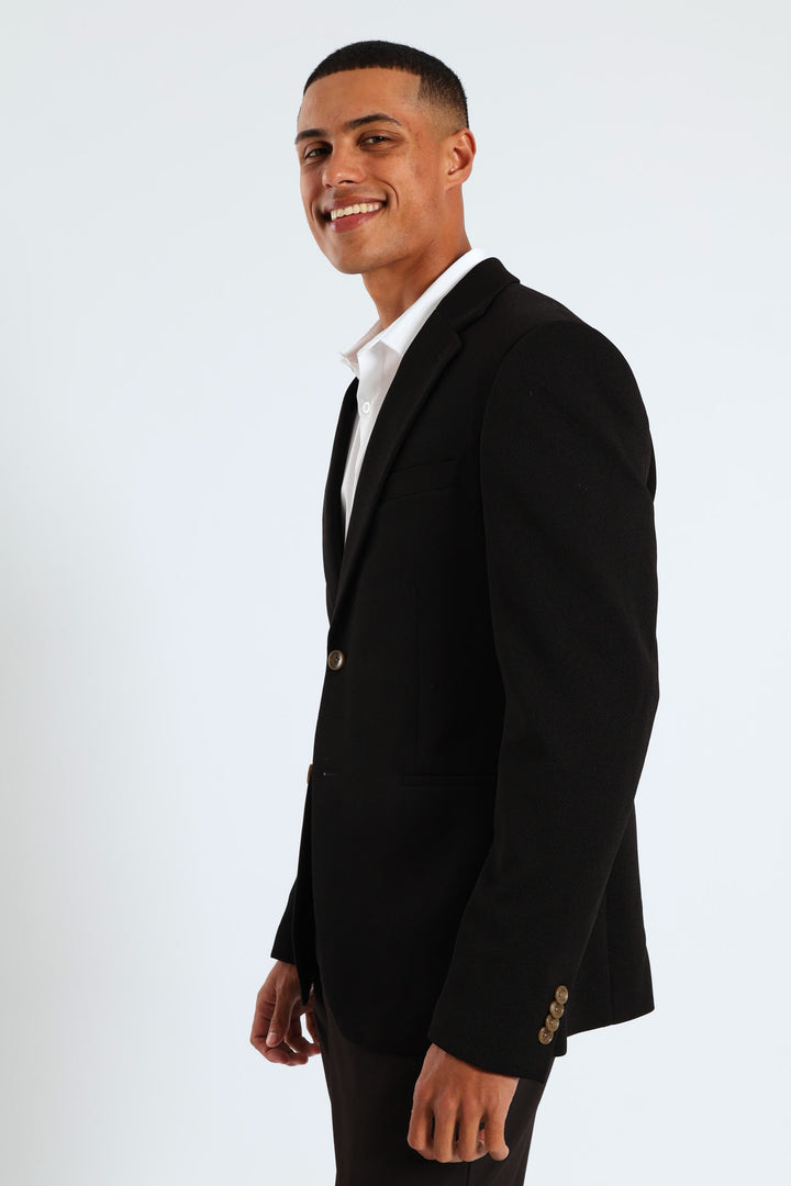 Textured Stretch Suit Jacket - Black