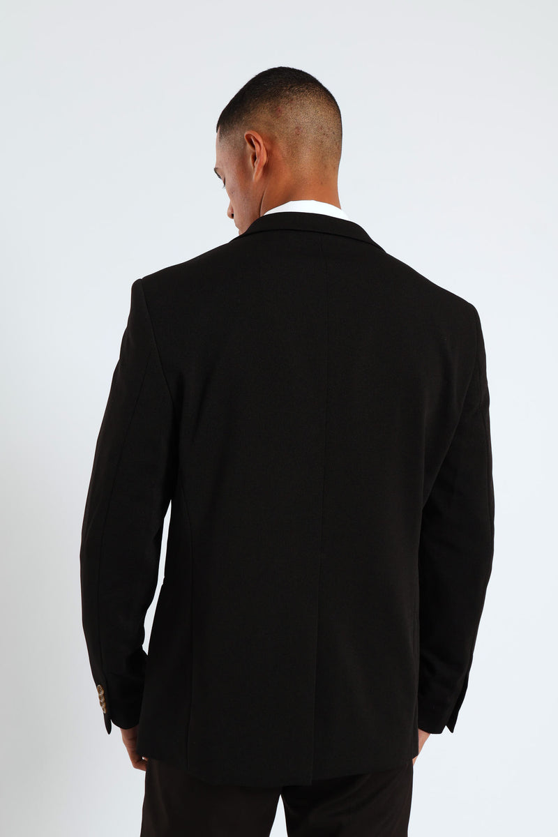 Textured Stretch Suit Jacket - Black