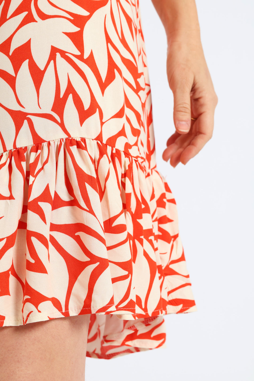 Frill Hem Hi-Lo Printed Shift Mini Dress - White/Orange