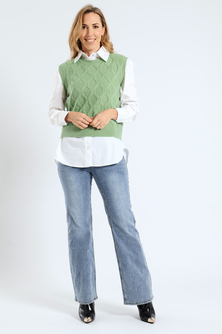 Diamond Textured Vest - Matcha