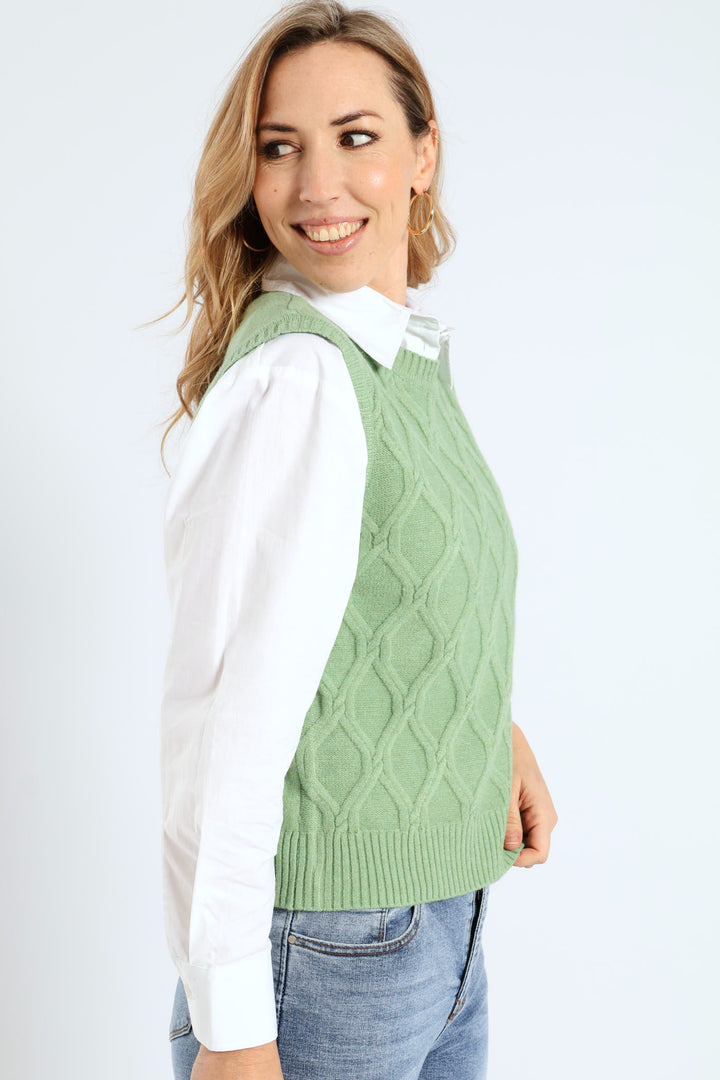 Diamond Textured Vest - Matcha