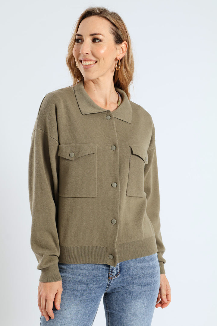 Knitted Cardi Bomber Jacket - Light Fatigue
