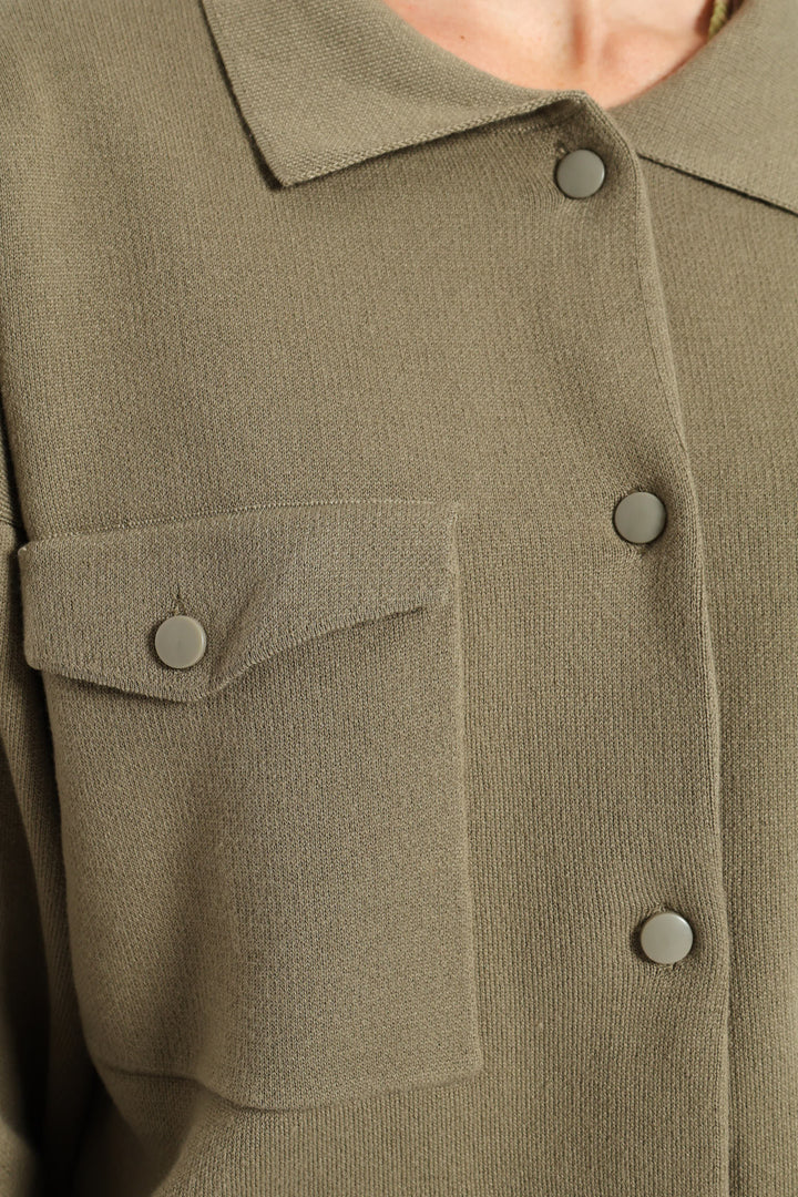 Knitted Cardi Bomber Jacket - Light Fatigue