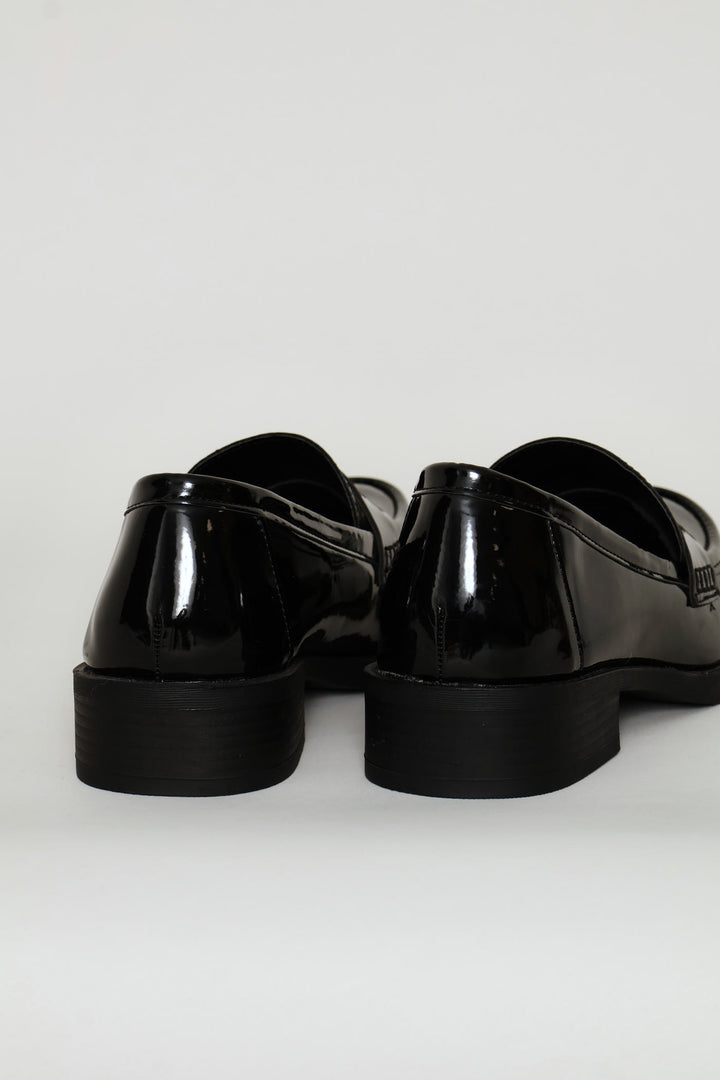 Thick Block Heel Penny Loafer - Black