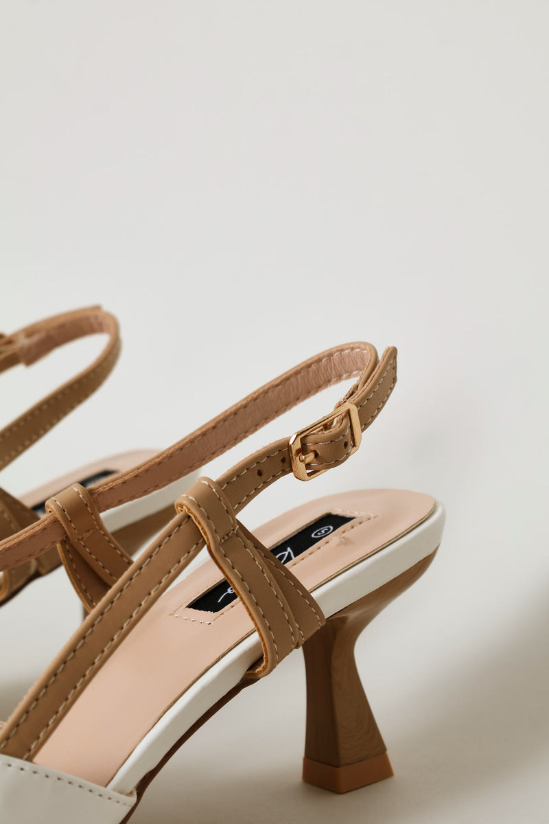 Wooden Heel Slingback Mule Heel - Off White