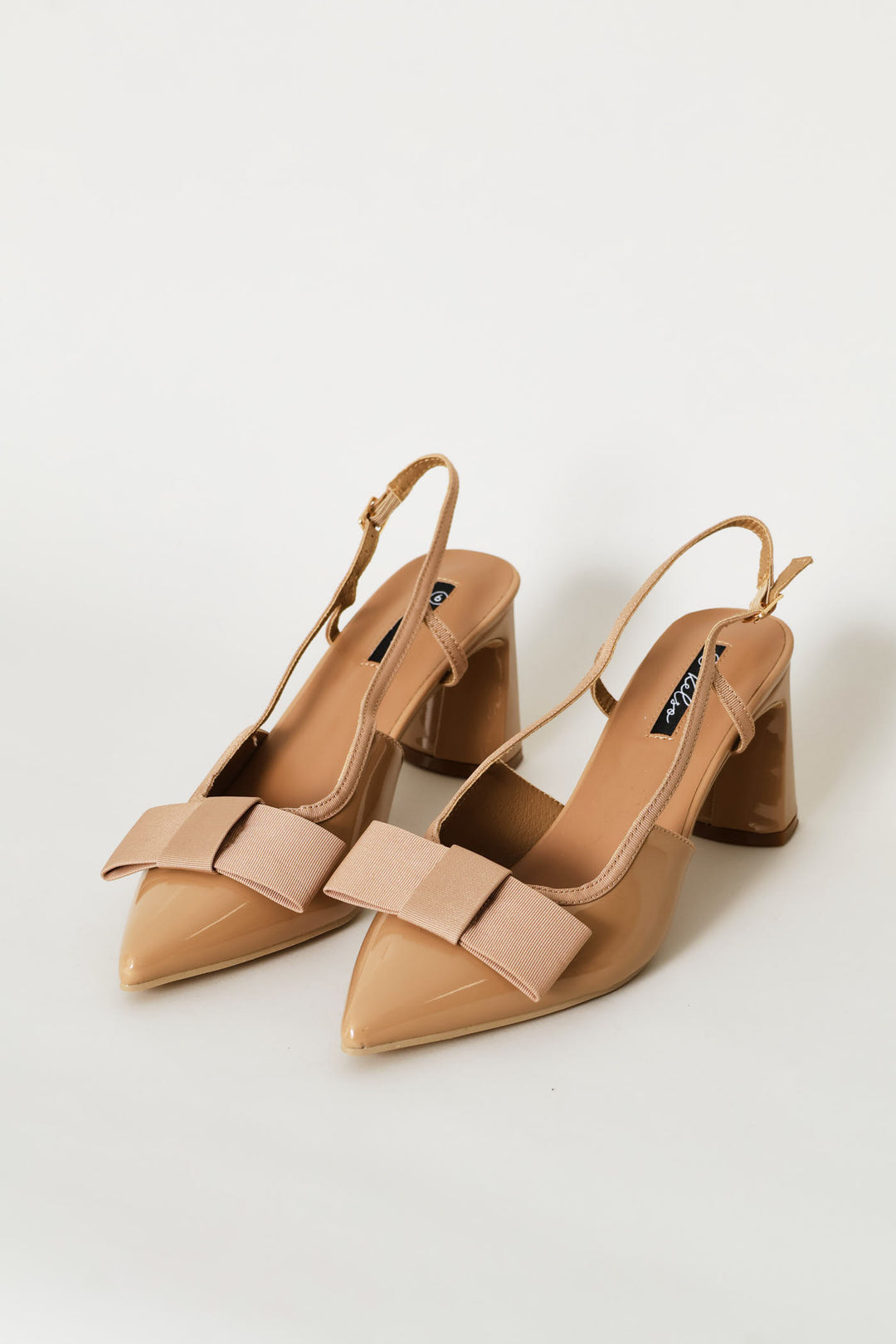 Bow Detail Pointed Toe Shaped Block Heel - Taupe