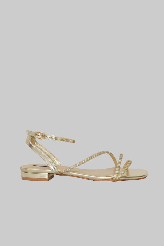 Asymmetrical Strap Diamante Sandal - Gold