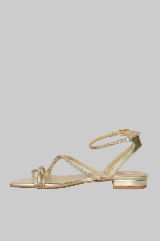 Asymmetrical Strap Diamante Sandal - Gold