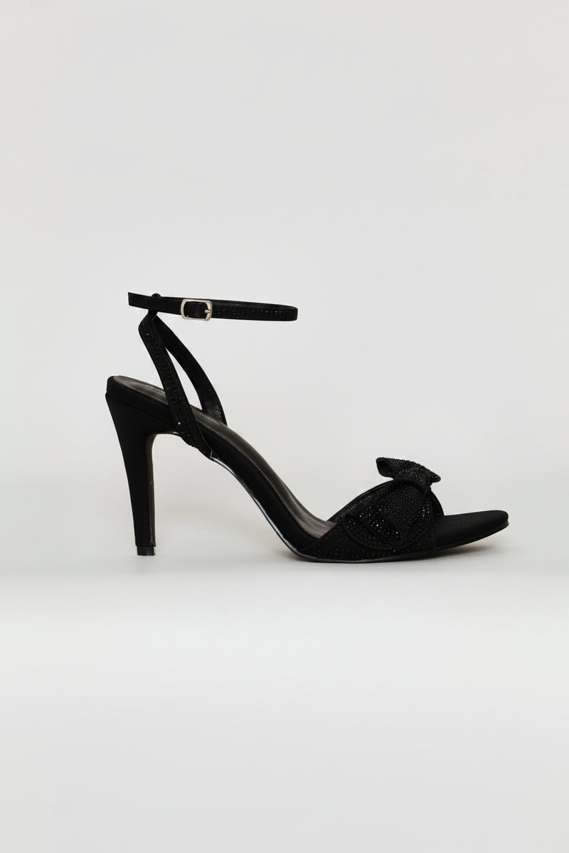 Ankle Strap Side Bow Detail Stiletto Heel - Black