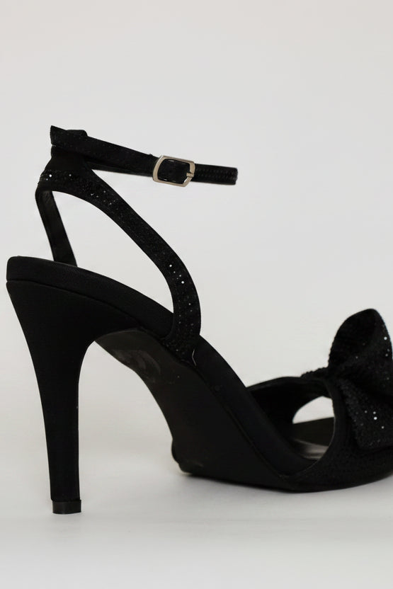 Ankle Strap Side Bow Detail Stiletto Heel - Black