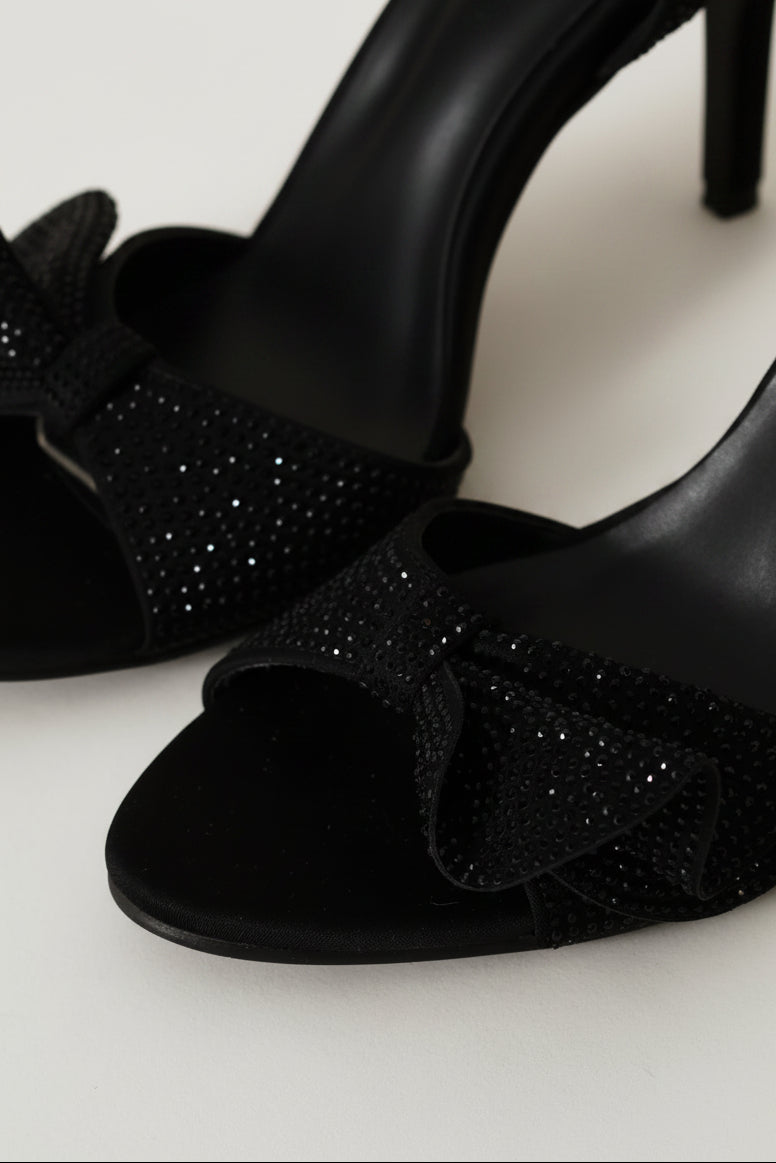 Ankle Strap Side Bow Detail Stiletto Heel - Black