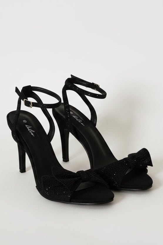 Ankle Strap Side Bow Detail Stiletto Heel - Black