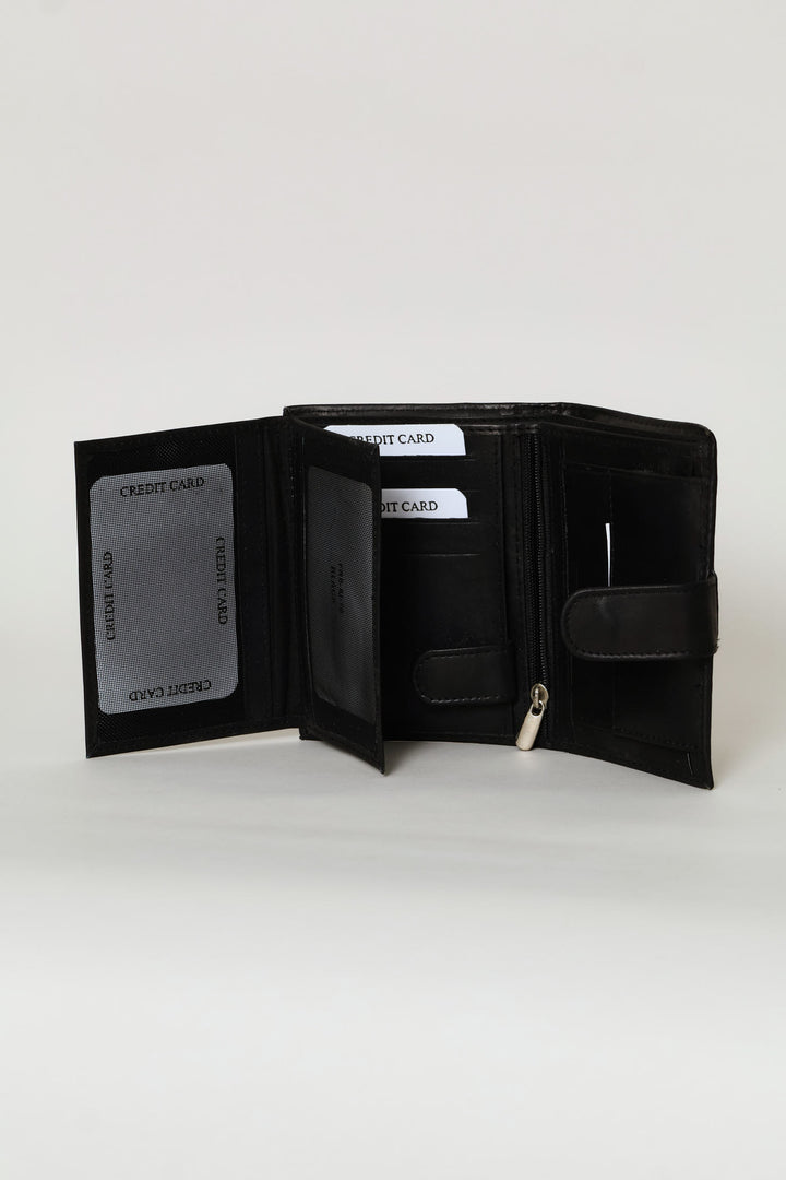 Bill Fold Leather Wallet - Black