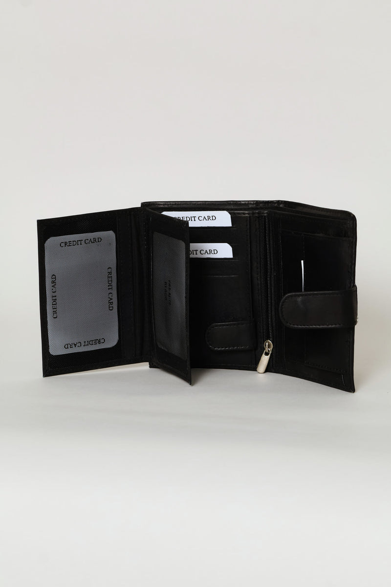 Bill Fold Leather Wallet - Black