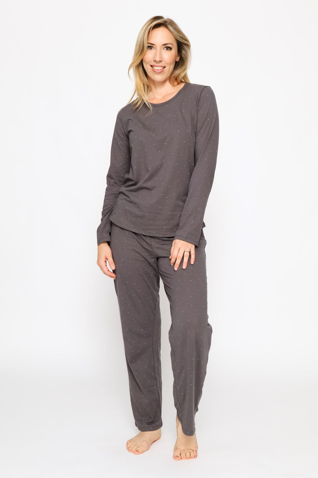 Long Sleeve Micro Spot Knit Tee - Charcoal
