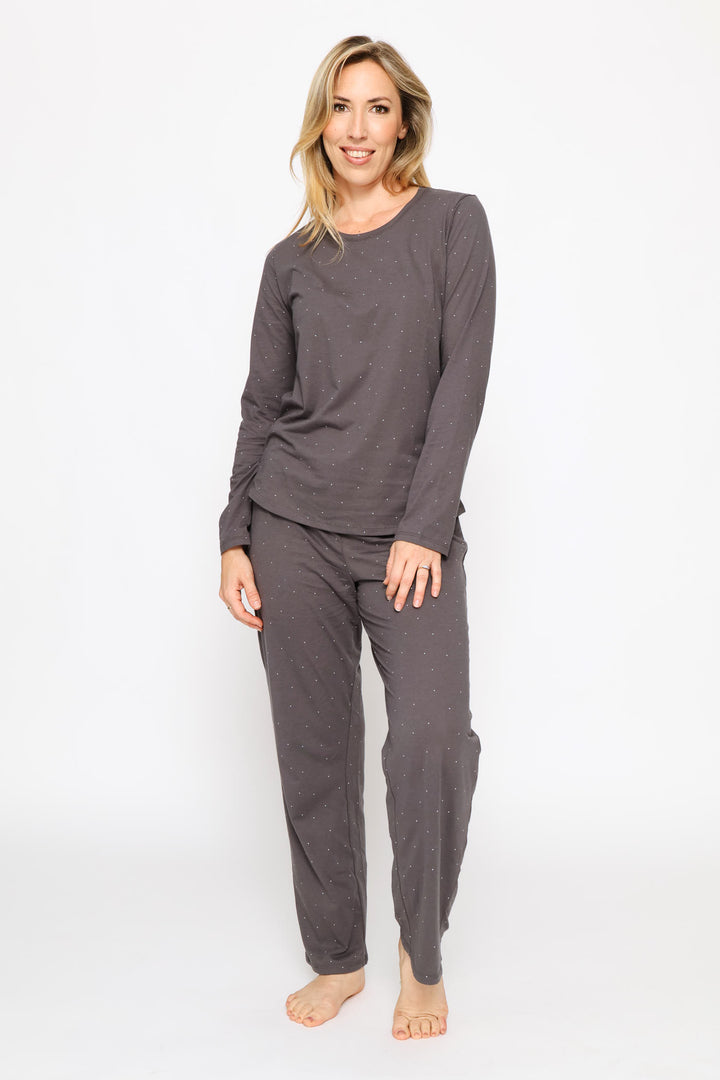 Long Sleeve Micro Spot Knit Tee - Charcoal