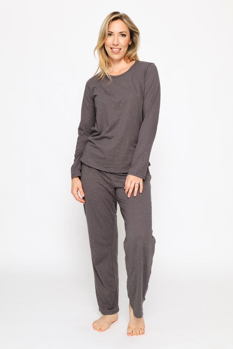 Long Sleeve Micro Spot Knit Tee - Charcoal