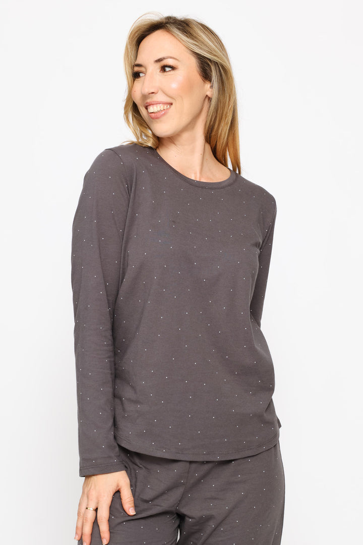 Long Sleeve Micro Spot Knit Tee - Charcoal