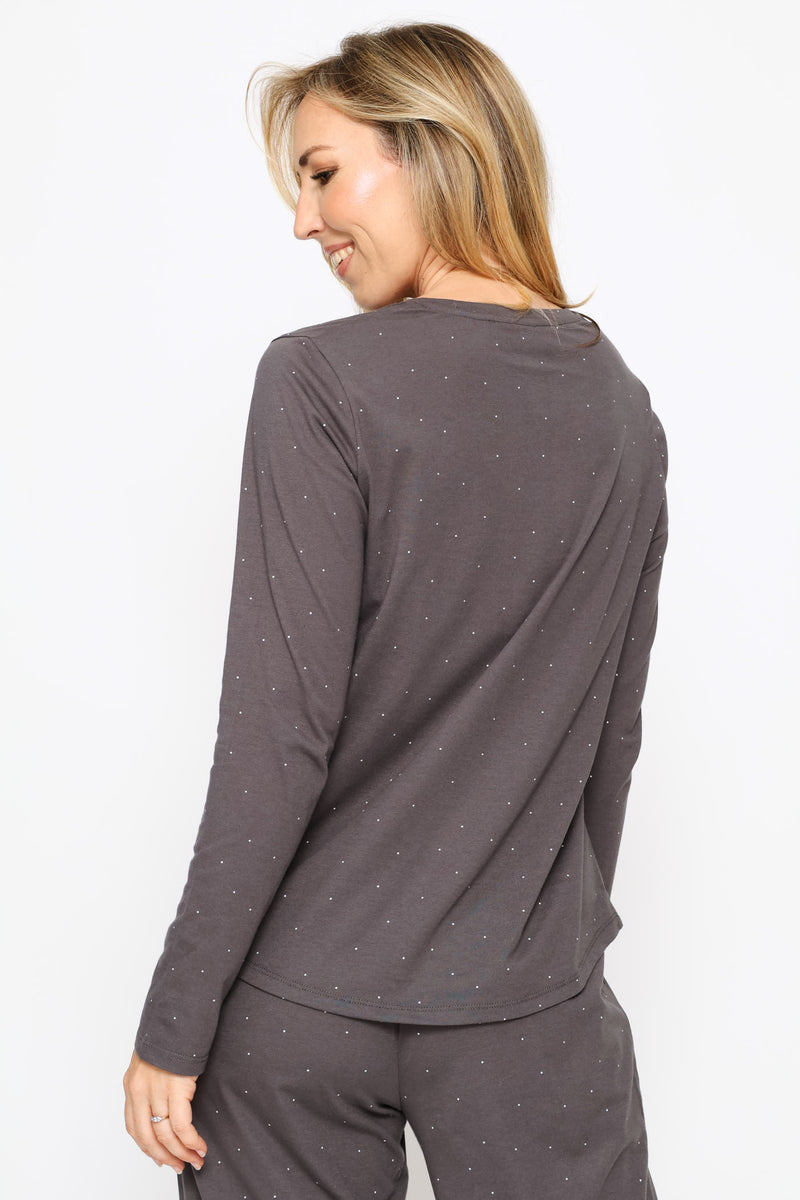 Long Sleeve Micro Spot Knit Tee - Charcoal